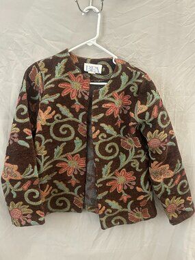 Vintage BFA Classics Brown Floral Pattern Tapestry Jacket Petite Size 10